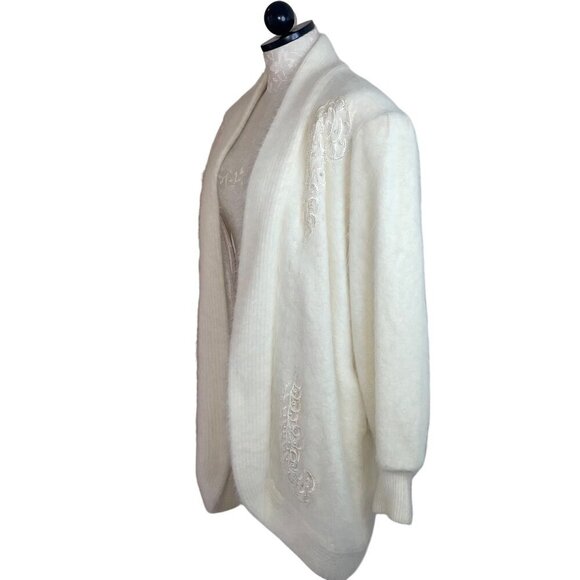 Lee Sands Vintage Womens Jacket One Size White Embellished Cardigan Open Front - Picture 3 of 10
